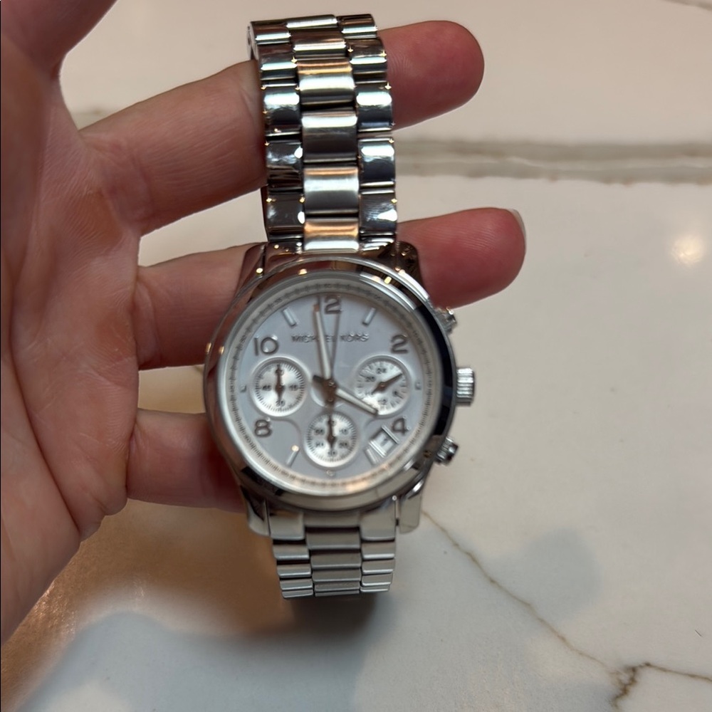 Michael Kors Silver Tone Stainless Steel Chronograph Watch